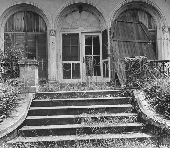 View of door into an abandoned mansion on Jekell Island.