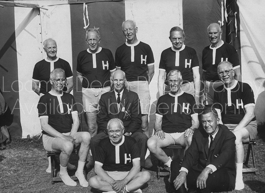 Members of the 1914 Harvard rowing crew, victorious in Henley Regatta of that year, returning  by invitation to row in race.