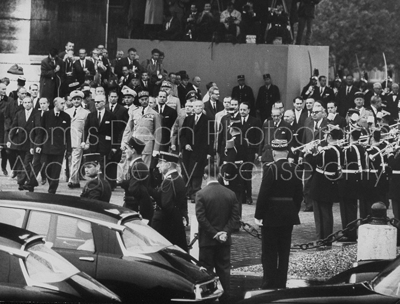 German Konard Adenauer (C)  on his way to Hotel de Ville, Bordeaux.