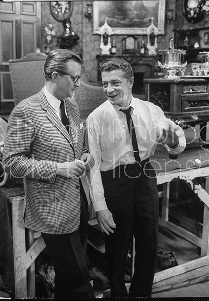 Swedish co-producers Lars Schmidt (L) and American David Susskind (R), taping the TV show "Hedda Gabler".