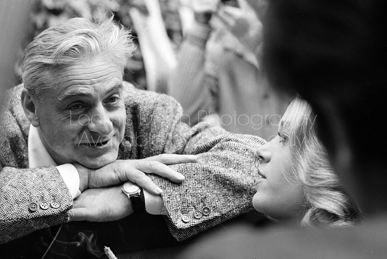 Film director Rene Clement speaking w. actress Jane Fonda during the filming of "Love's Cage"