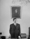 Miguel Aleman wearing suit and tie during his inauguration.