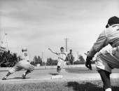 Bloodworth (C) reaching third base in second Grapefruit game against Browns.