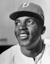 Portrait of baseball player Jackie Robinson. Ebbets Field.