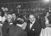 Charles Morrison (white hair) and Comedian George Burns (glasses) during Marion Davies cocktail party.