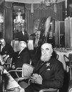 Millionaire author Nubar Gulbenkian (R) having lunch at the Dorchester Hotel.