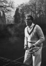 Shepherd Mead, satiric American author of book "How to Live Like a Lord Without Really Trying", playing tennis.