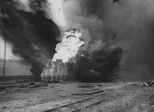 On location of film "The Train"; scene showing the explosion.