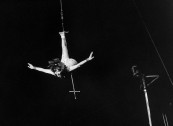 Trapeze artist Pascale Roberts participating in an actors' benefit performance at the Cirque d'Hiver.