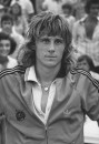 Tennis player Bjorn Borg fiercely sweating after a game of tennis.