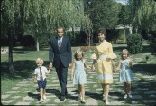 Spanish Prince Juan Carlos, Princess Sophia and children Elena and Christina and Felipe at Zarzuela palace near Madrid.