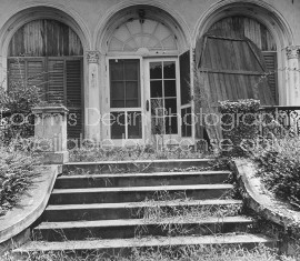 View of door into an abandoned mansion on Jekell Island.