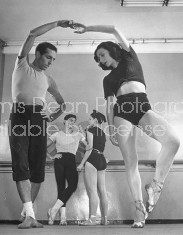 Dancer Jerome Robbins dancing with Nora Kaye at rehearsal.