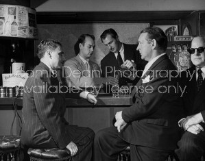 (L to R) Gordon Levoy, William Fowler, Vincent Price, Philip Paual and Tibby Gray talking.