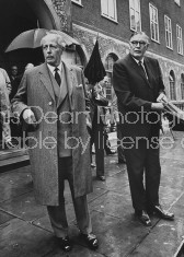 British Tories Harold MacMillan (L) and Quintin Hogg (R) leaving  Church House after the election of Edward Heath as the leader of Conservative Party.