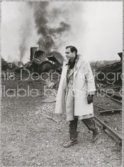 Director John Frankenheimer, on location for explosion scene in film "The Train".