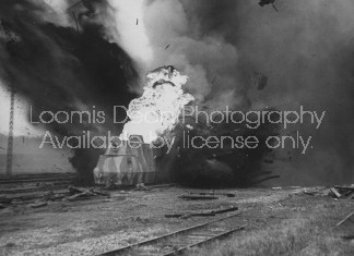 On location of film "The Train"; scene showing the explosion.