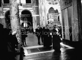 Alec Douglas-Home (C,L), attending mass at Westminister Cathedral after John F. Kennedy's assassination.